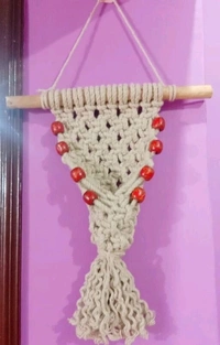 Handicraft Macrame Thick knot Beads Festival off White Wall Hanging/Wall Decor ForHome Office Toran - Free Size, Cane, Toran, Pack of1